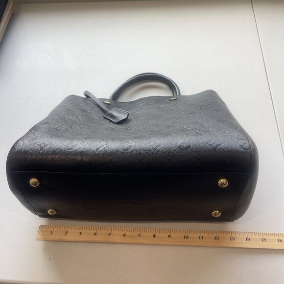 LOUIS VUITTON Monogram Black Leather MM Hand Bag Lock Strap Dust Bag - Picture 15 of 16